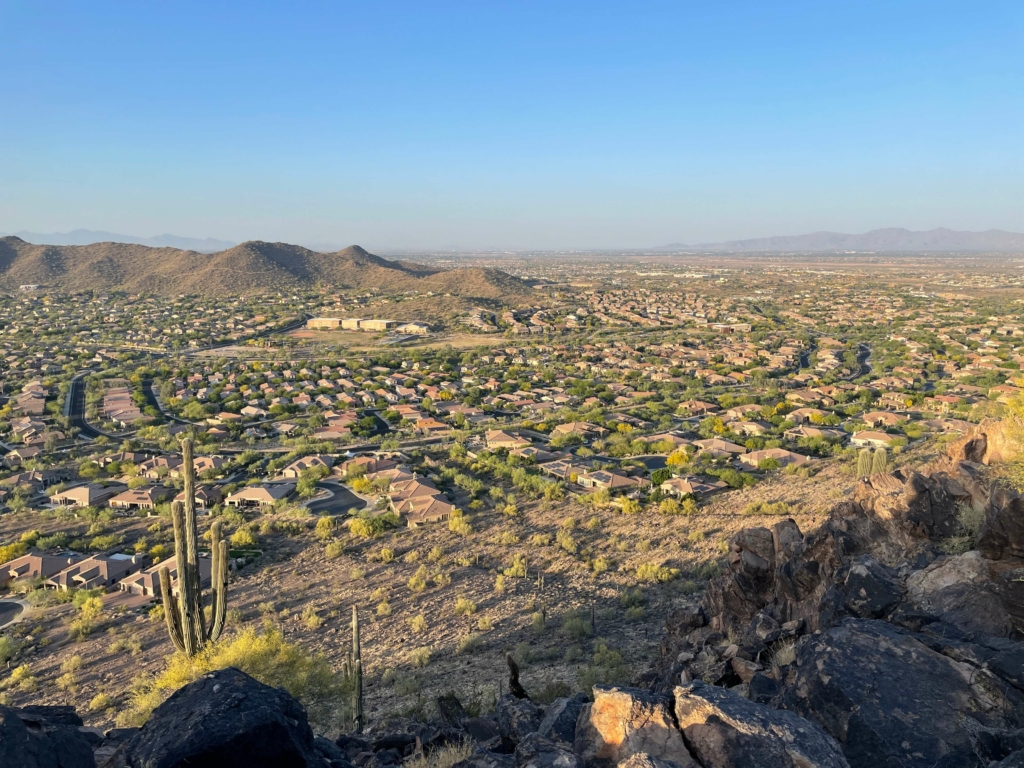 A breathtaking aerial photo of Westwing Mountain, showcasing Peoria's natural beauty in one of the fastest-growing cities in Arizona.